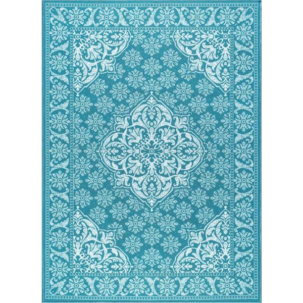 Tayse Rugs Majesty Oriental Teal 5 ft. x 7 ft. Indoor Area Rug
