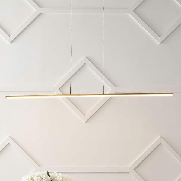 JONATHAN Y Conley 39.5 in. 24-Watt Brass Gold 1-Light Adjustable Integrated LED Metal Linear Pendant Light, Brass Gold
