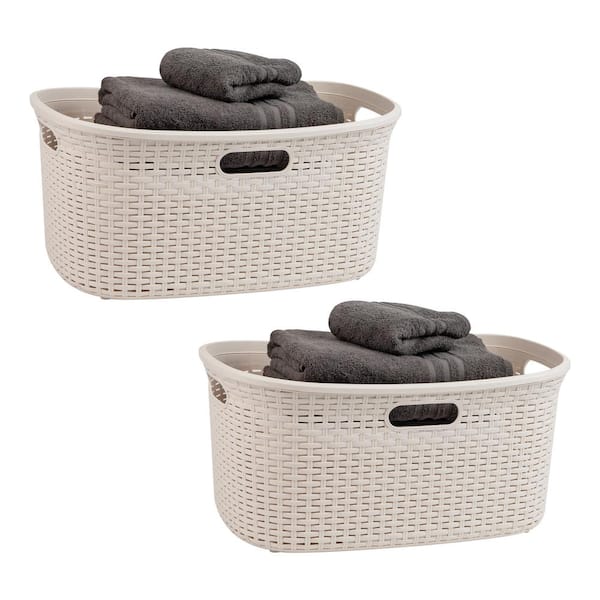 Ivory 11 in. H x 14.25 in. W x 23 in. L Plastic 40L Slim Ventilated Rectangle Laundry Hamper with Lid (Set of 2)
