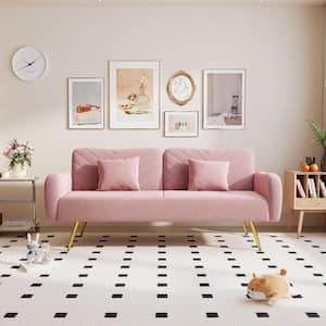 70.47 in. Pink Fabric Twin Size Convertible Folding Sofa Bed with 2 Pillows