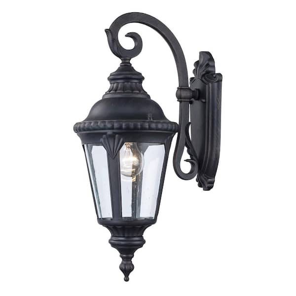 Bel Air Lighting Commons 1-Light Rust Lantern Outdoor Wall Light Fixture with Seeded Glass
