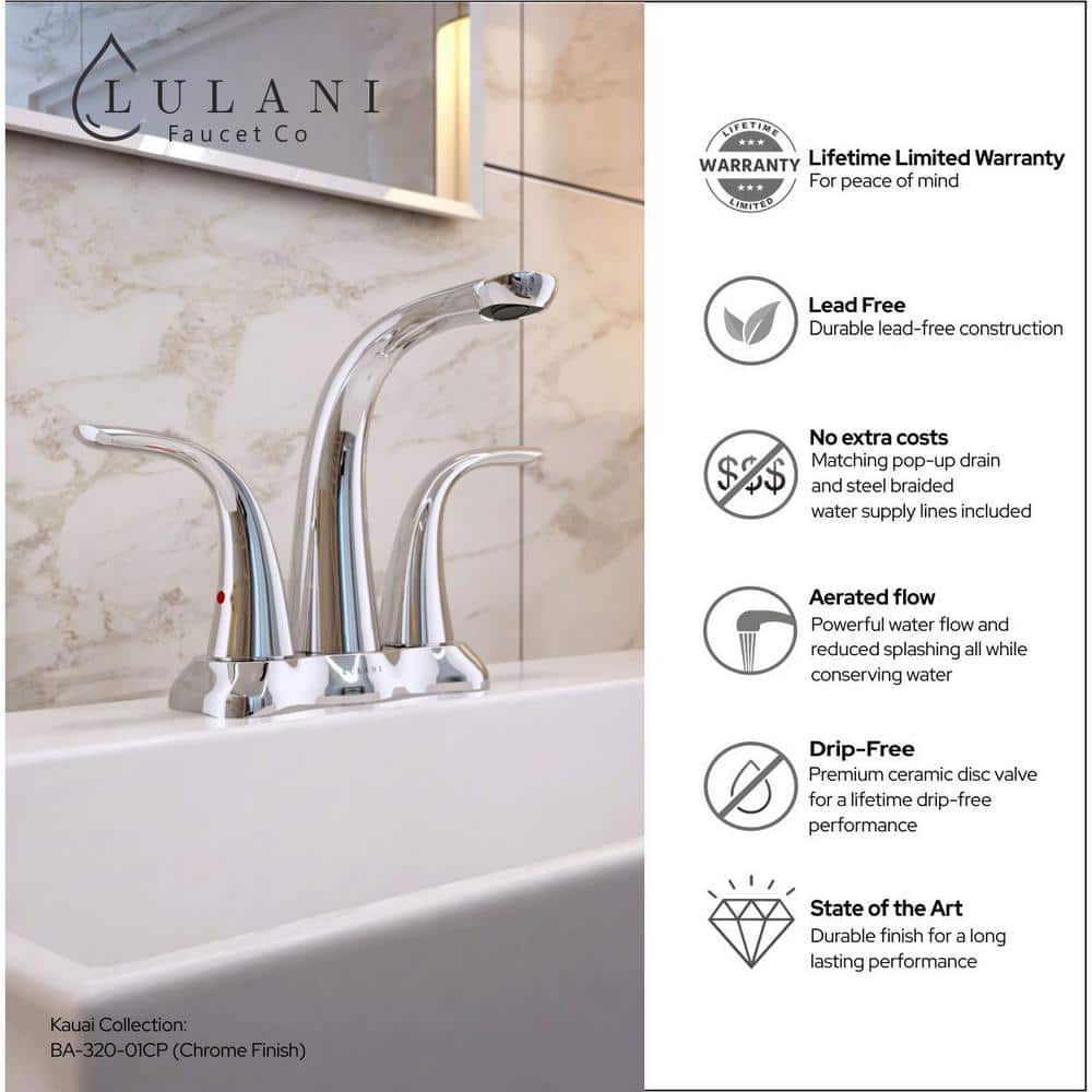 Kauai Chrome 4" Centerset 2 Handle Bathroom Faucet