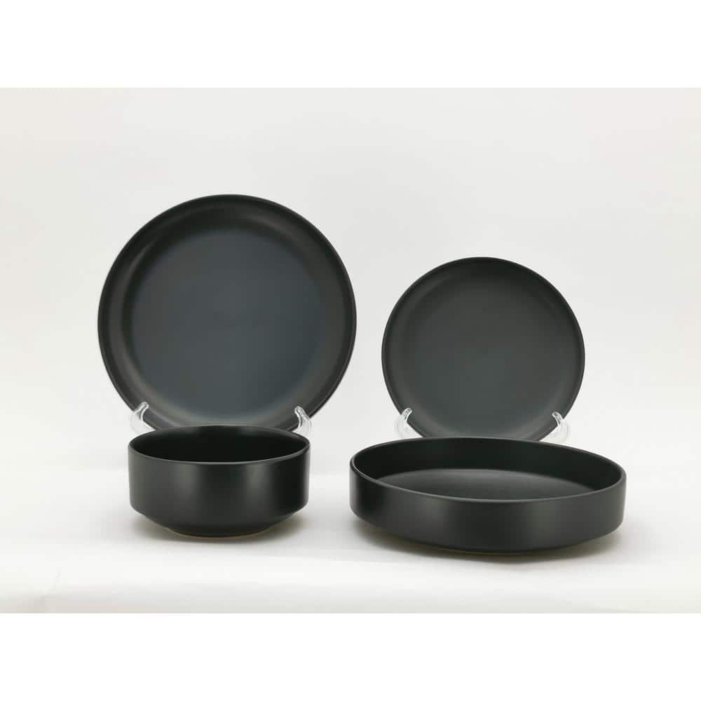 Home Decorators Collection Chastain Solid 32-Piece Matte Black Stoneware Dinnerware Set (Service for 8)