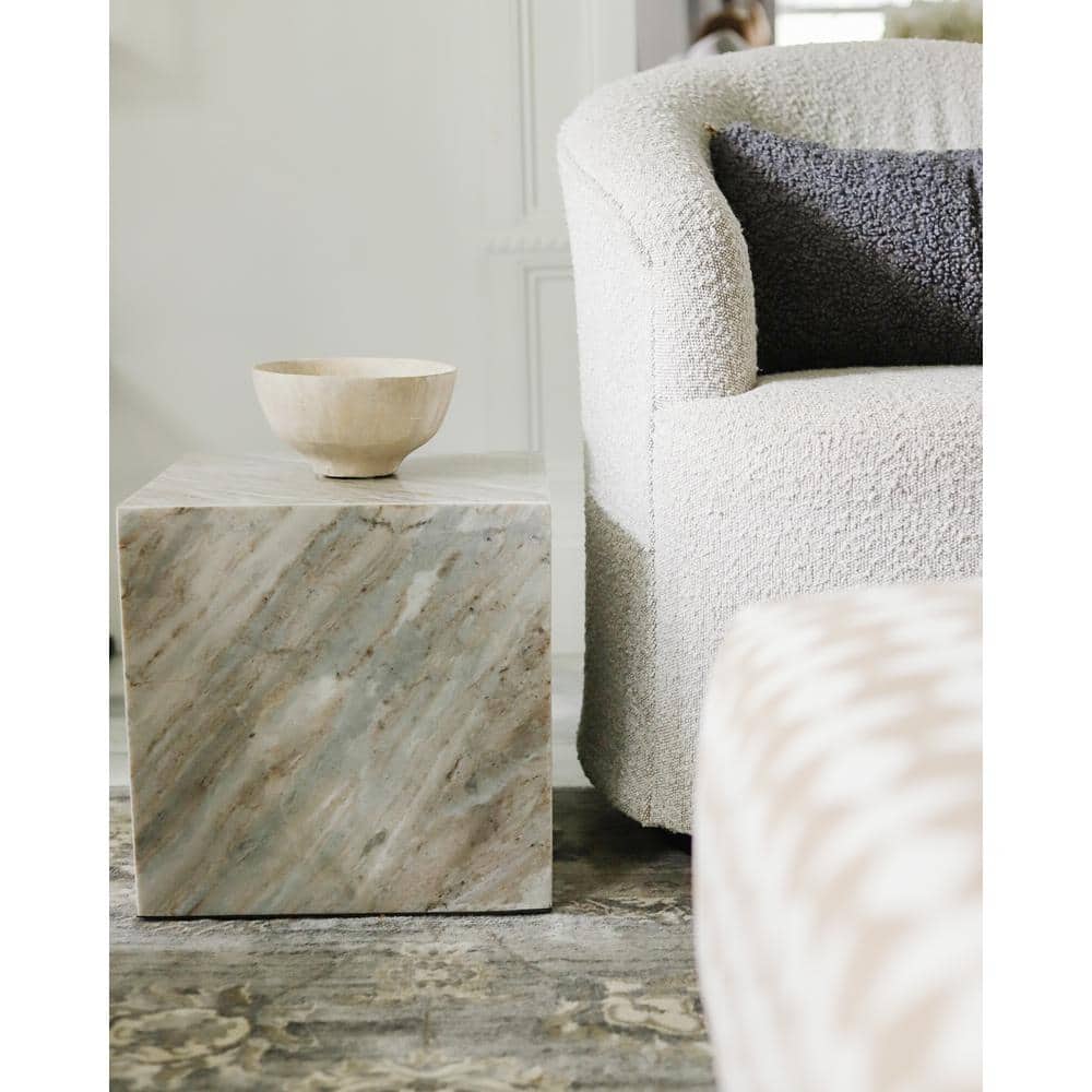 Felix 15 in. Contemporary Natural Marble Handmade Cube End Table, Travertine - thumbnail 10