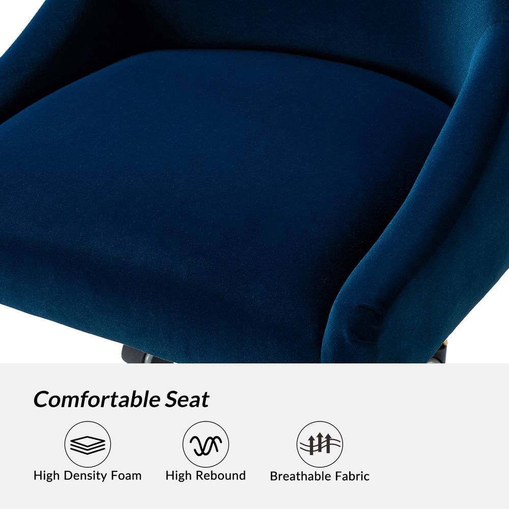 Navy Velvet Swivel Task Chair with Adjustable Height and Metal Base