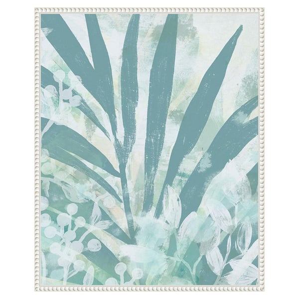 Amanti Art Aqua Palms II by June Erica Vess 23 in. W x 28 in. H. Canvas Wall Art Print Framed in White