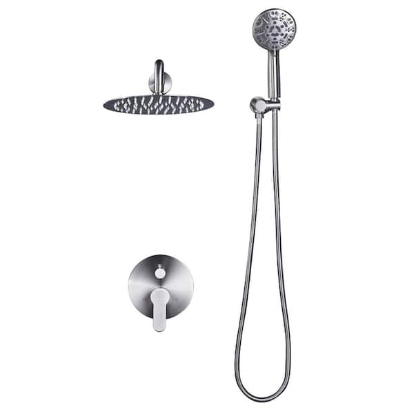ARCORA Round 2-Spray Patterns with 1.6 GPM 10 in. Wall Mounted Rain Fixed Shower Head in Brushed Nickel
