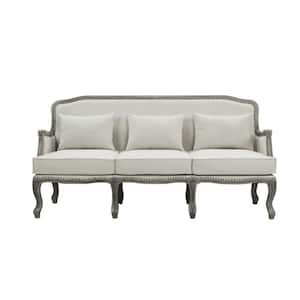 Amelia 76 in. Rolled Arm Linen Rectangle Sofa in Cream