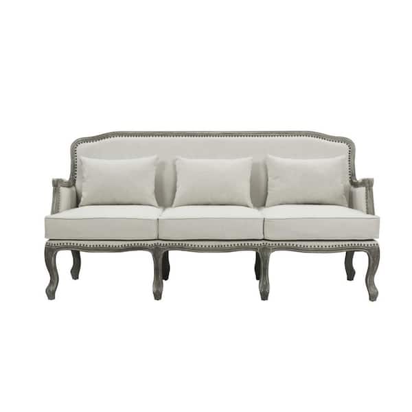 HomeRoots Amelia 76 in. Rolled Arm Linen Rectangle Sofa in Cream