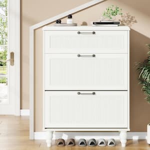 31.5 in. W White 24-Pairs Shoe Storage Cabinet, Free-Standing Shoe Cabinet with 2 Flip Drawers for Entryway