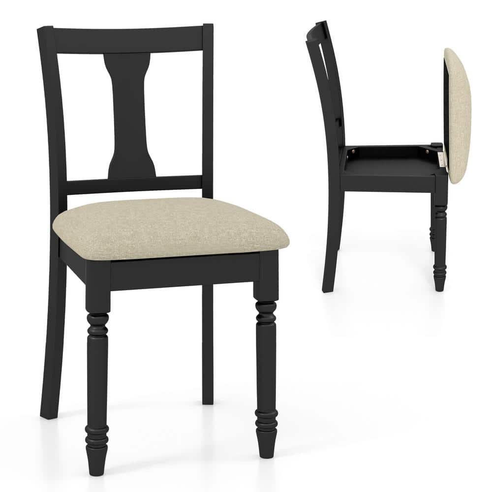 Black Dining Chair with Linen Fabric and Storage Space (Set of 2)