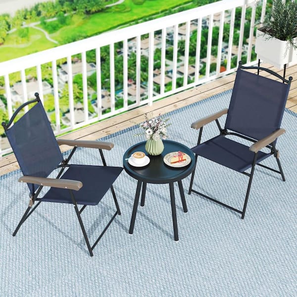 Folding Outdoor Dining Chair Outdoor Portable Camping Chairs in Navy with Armrest (Set of 2)
