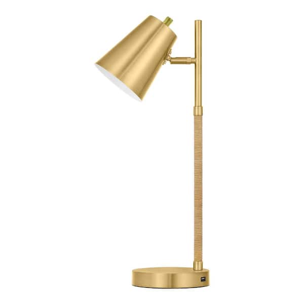 Hampton Bay 21 in. Brushed Gold Task and Reading Desk Lamp with USB Port
