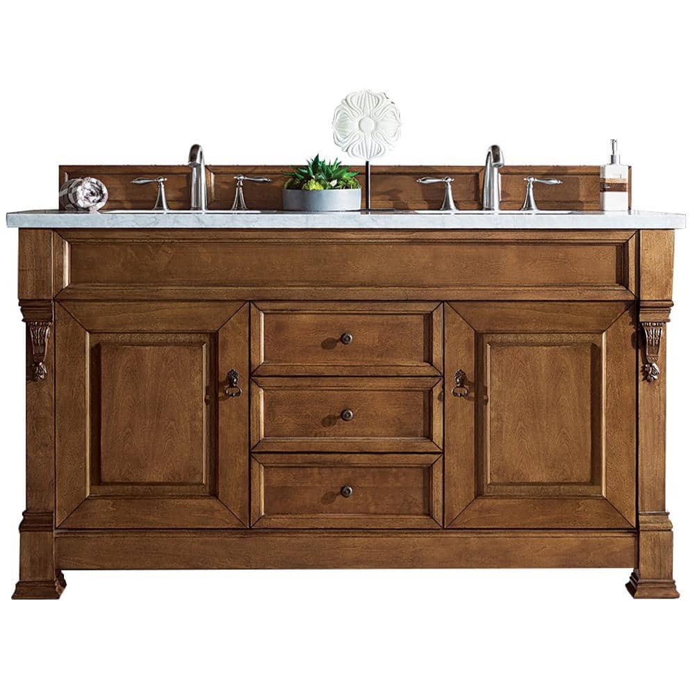 Brookfield 60 in. W x 23.5 in. D x 34.3 in. H Bath Double Vanity in Country Oak with Marble Top in Carrara White -  James Martin Vanities, 14711456713CAR