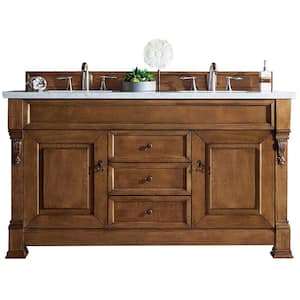 Brookfield 60 in. W x 23.5 in. D x 34.3 in. H Bath Double Vanity in Country Oak with Marble Top in Carrara White