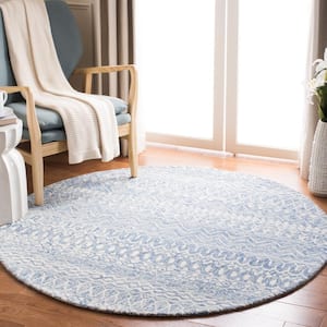 Micro-Loop Blue/Ivory 9 ft. x 9 ft. Distressed Tribal Round Area Rug