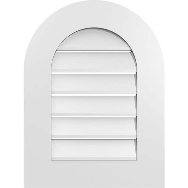 Ekena Millwork 18 in. x 24 in. Round Top White PVC Paintable Gable Louver Vent Functional