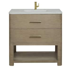 Lucian 36.0 in. W x 21.5 in. D x 36 in. H Single Bath Vanity in Pebble Oak with Victorian Silver Silestone Quartz Top