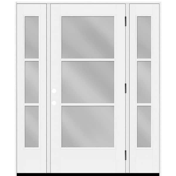 Steves & Sons Legacy 64 in. x 80 in. Icon 3 Lite Modern Clear Glass LHOS Primed Fiberglass Prehung Front Door w/ Dbl 12 in. SL