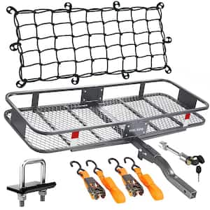 500 lbs. Capacity Hitch Mount Cargo Carrier Set with Net, Basket, Straps, Foldable Shank and 2 in. Raise
