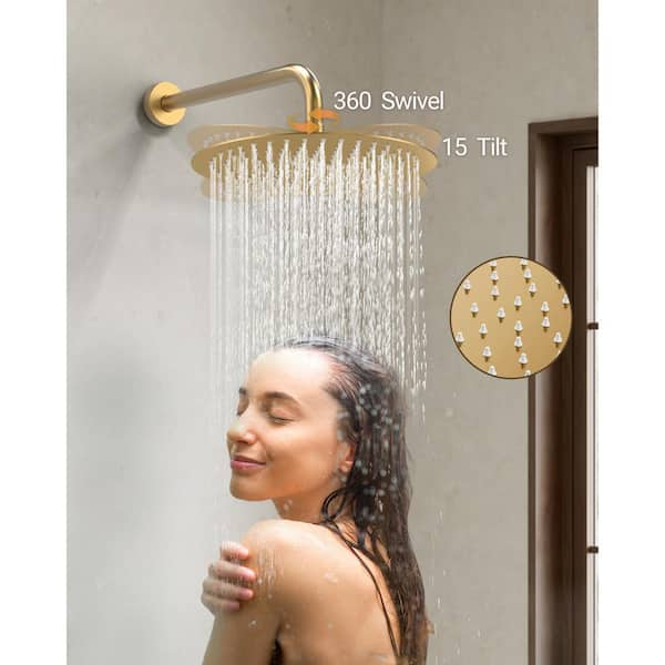 Gold Shower Faucet Polished Brass Marble Wall Mount Rain Shower