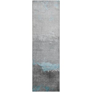 Mayfield Premium Machine Washable Abstract AMF1885 Teal 2 ft. 3 in. x 7 ft. 6 in. Runner Rug