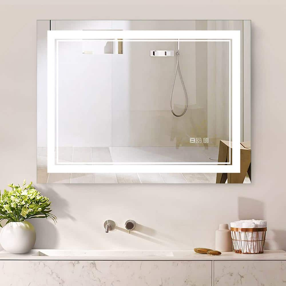 Cesicia 48 In W X 24 In H Rectangular Frameless Anti Fog Wall Mounted   Silver Vanity Mirrors Mirror005 64 1000 