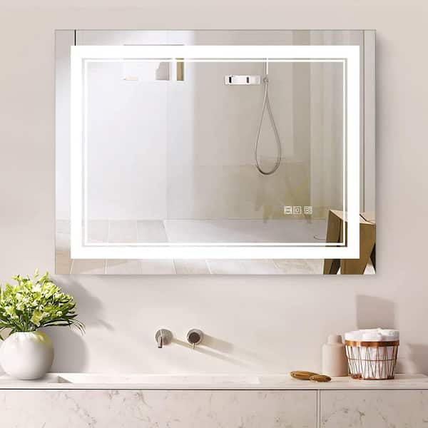 Cesicia 48 in. W x 24 in. H Rectangular Frameless Anti-Fog Wall Mounted Bathroom Vanity Mirror with LED Lights