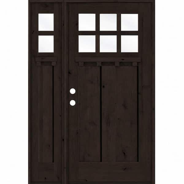 50 in. x 80 in. Knotty Alder Right-Hand/Inswing 6 Lite Clear Glass True Black Stain Wood Prehung Front Door with LSL DS