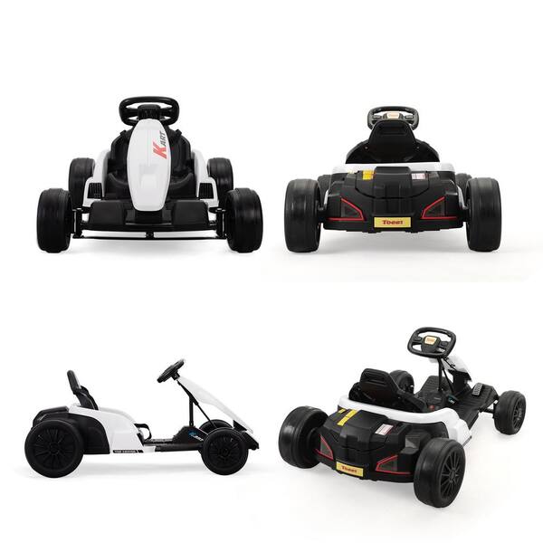 Tobbi 24V Kids Drift Go Kart, Electric Ride On Go Carts for Kids w/ Helmet Pad Set, Music, Horn, Ages 4-16 Years, White and Black, Size: 6.5