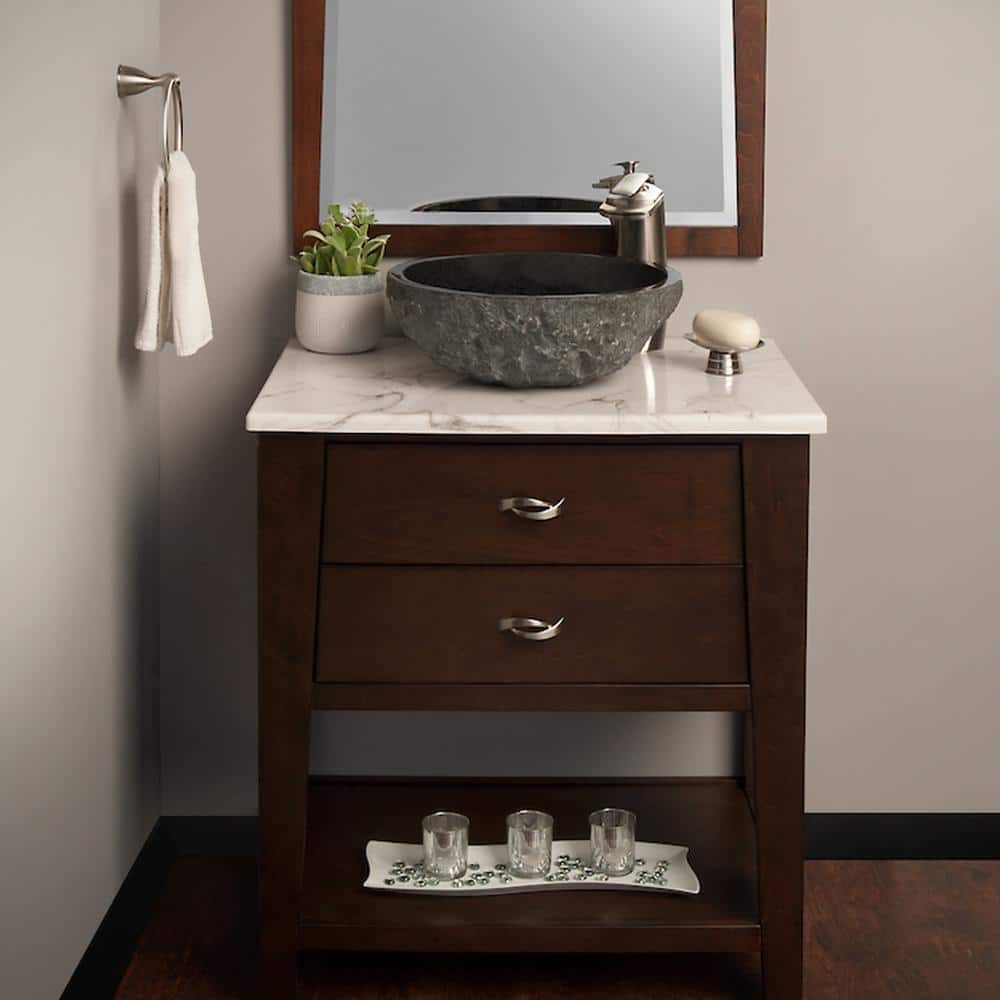 Round Black Granite Above-Counter Vessel Sink