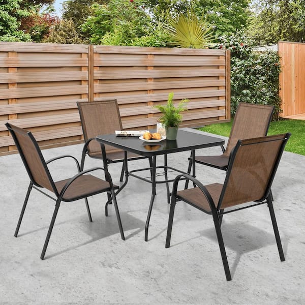 Nuu Garden Black Metal and Textilene Stackable Outdoor Dining