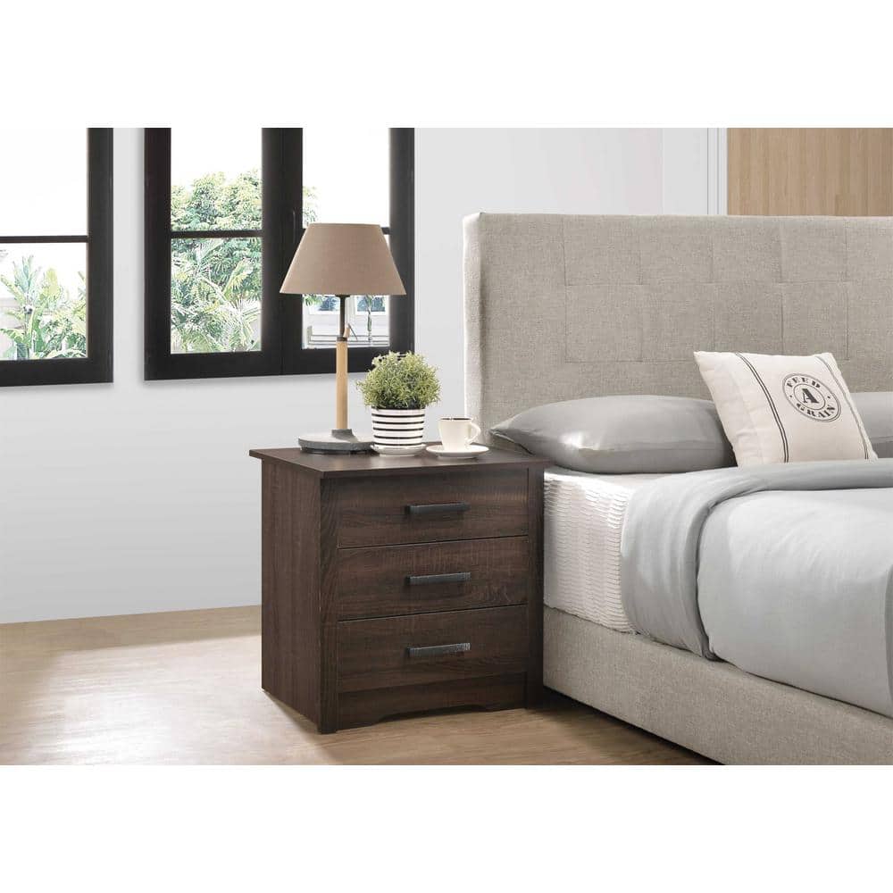 Hudson 3-Drawer Wenge Nightstand (23 in. H x 22 in. W x 18 in. D)