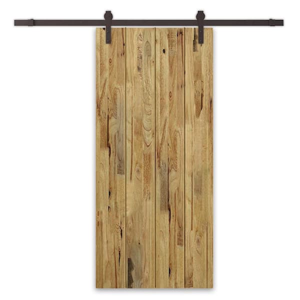 CALHOME 28 in. x 80 in. Weather Oak Stained Solid Wood Modern Interior Sliding Barn Door with Hardware Kit