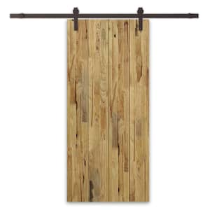 42 in. x 80 in. Weather Oak Stained Pine Wood Modern Interior Sliding Barn Door with Hardware Kit