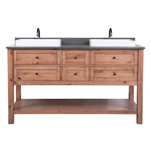 60 in. W x 22 in. D x 34.5 in. H Double Sink Freestanding Bath Vanity in Reclaimed Wood with Grey Engineered Stone Top