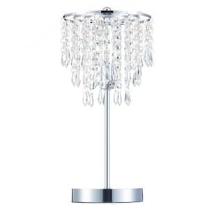 18 in. Chrome Crystal Table Lamp with USB Charging Port, Touch Sensor Switch