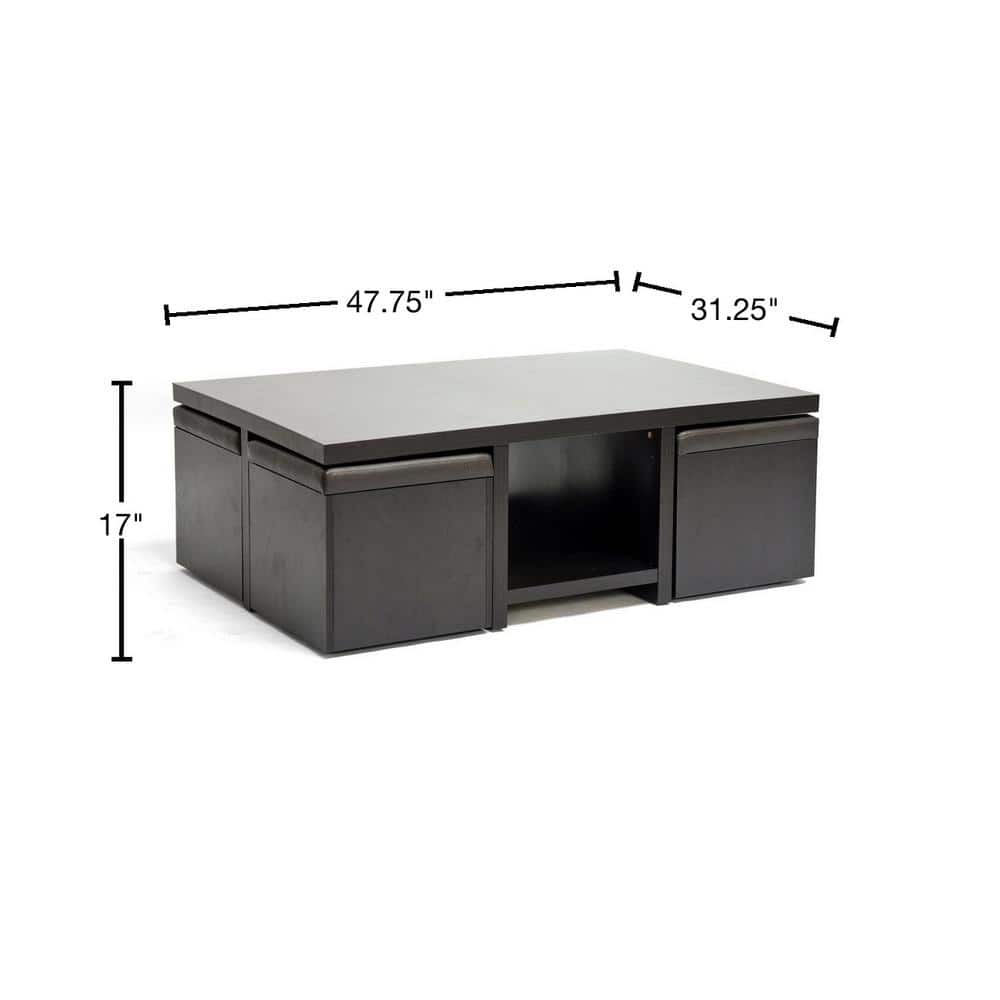 Prescott 24" Dark Brown Modern Table & Stool Set with Storage