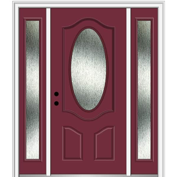 MMI Door 64 in. x 80 in. Right-Hand Inswing Rain Glass Burgundy Fiberglass Prehung Front Door on 6-9/16 in. Frame
