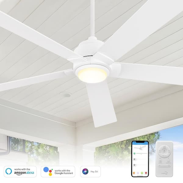 Aspen 60 in. Dimmable LED Indoor/Outdoor White Smart Ceiling Fan with Light and Remote, Works with Alexa/Google Home