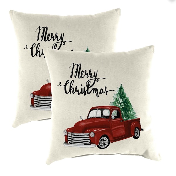 16 in. L x 16 in. W x 4 in. T Square Outdoor Throw Pillow in Merry Christmas (2-Pack)