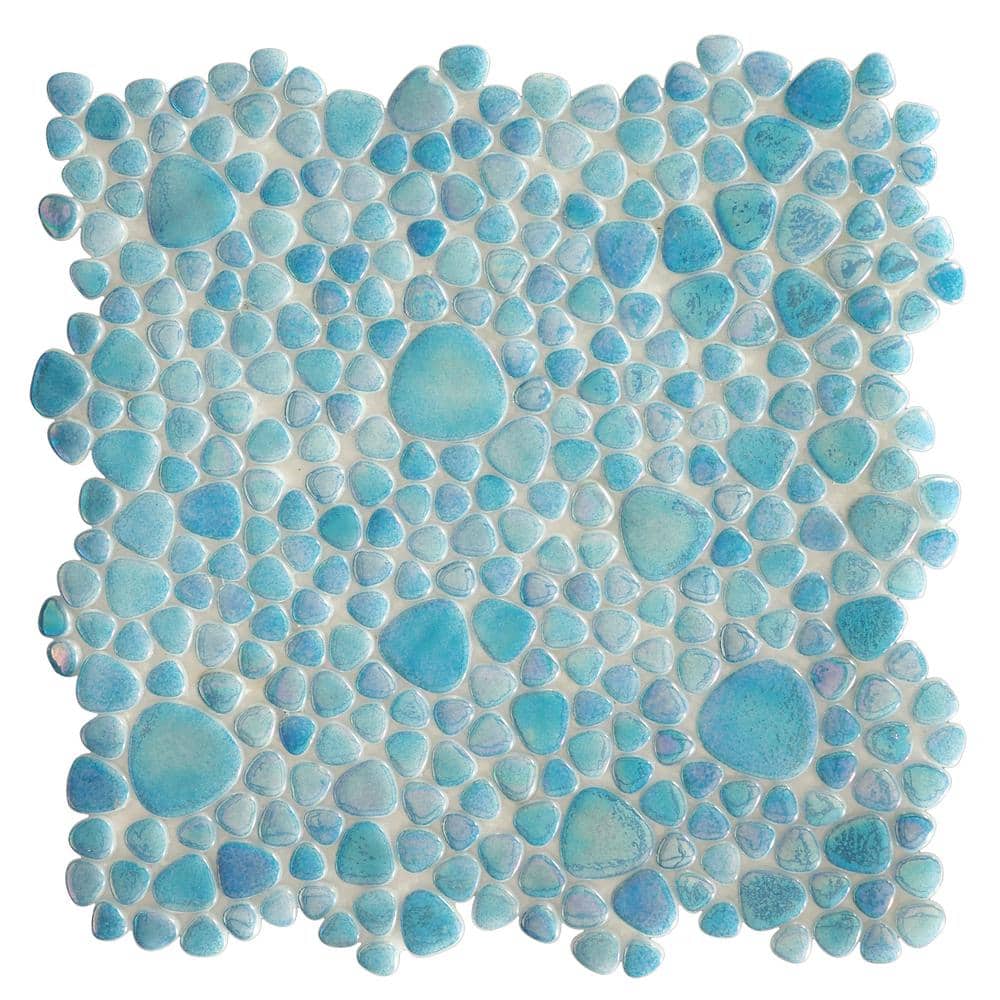 6 in. x 6 in. Blue Selfless Glass Tile Love Glossy Glass Wall, Floor, Backs