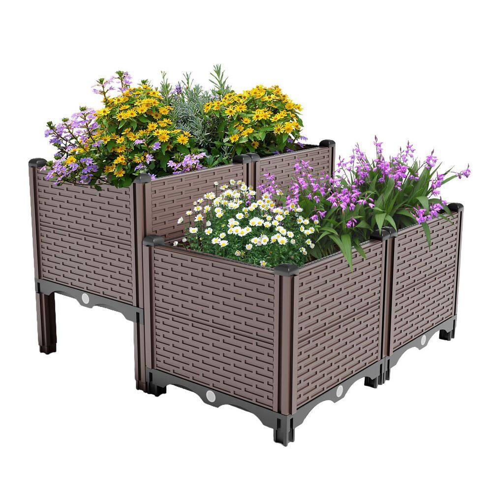 31.5 in. L x 31.5 in. W x 19.6 in. H Raised Bed with Drain Outlet Brown Polypropylene(PP) Planter Box price history on PriceWatchPro