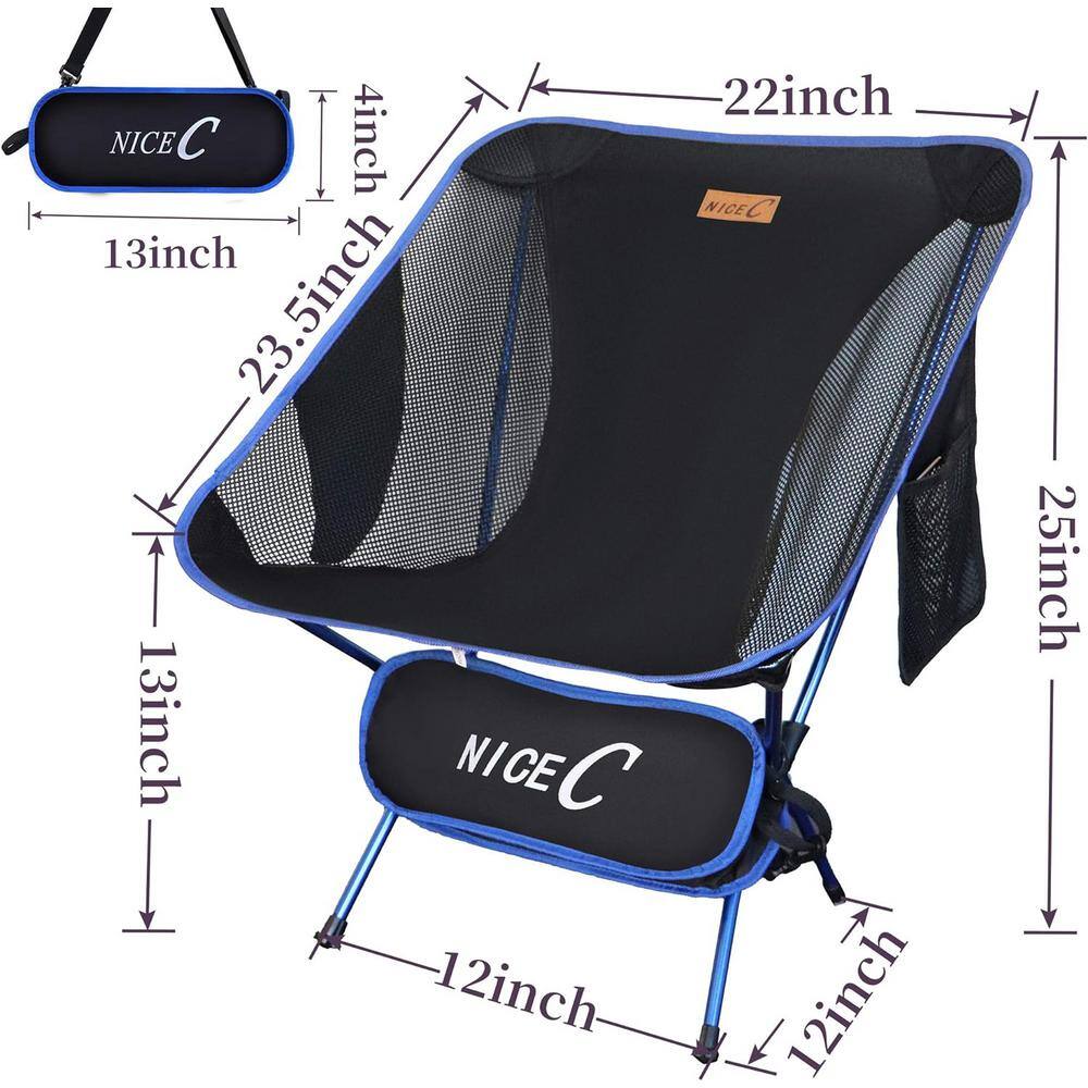 Blue Ultralight Armless Camping Chair with Mesh Back