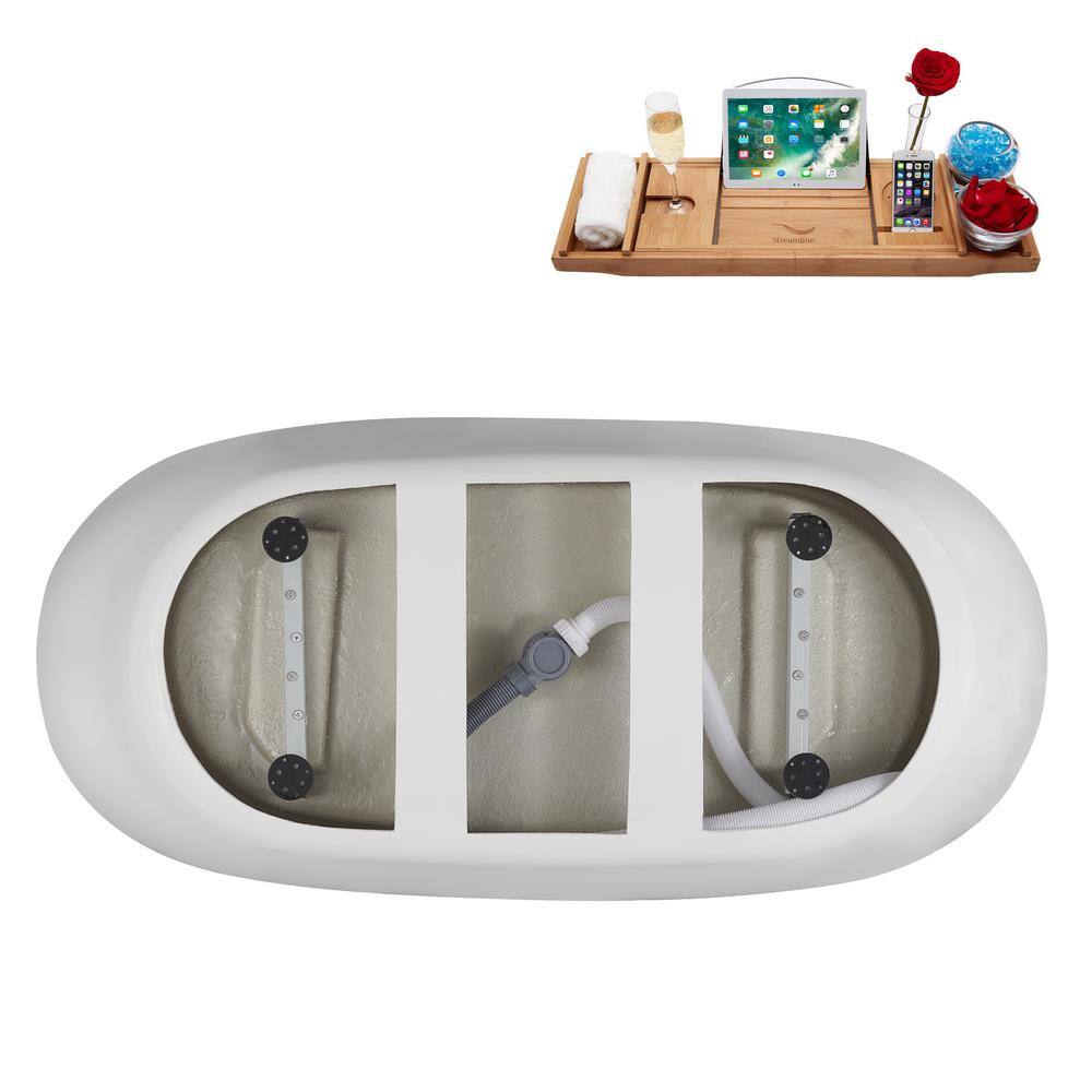 67" White Acrylic Freestanding Soaking Tub with Tray