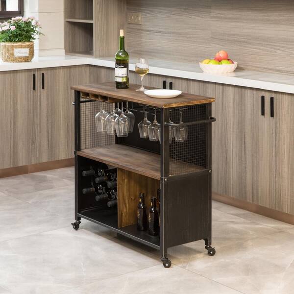 Firstime Co Chandler Brown Farmhouse Kitchen Cart 70124 The Home Depot