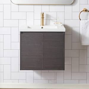 24 in. W x 18 in. D x 22 in. H Bathroom Vanity in Ebony grain with White Ceramic Sink and Top Maximizes Storage