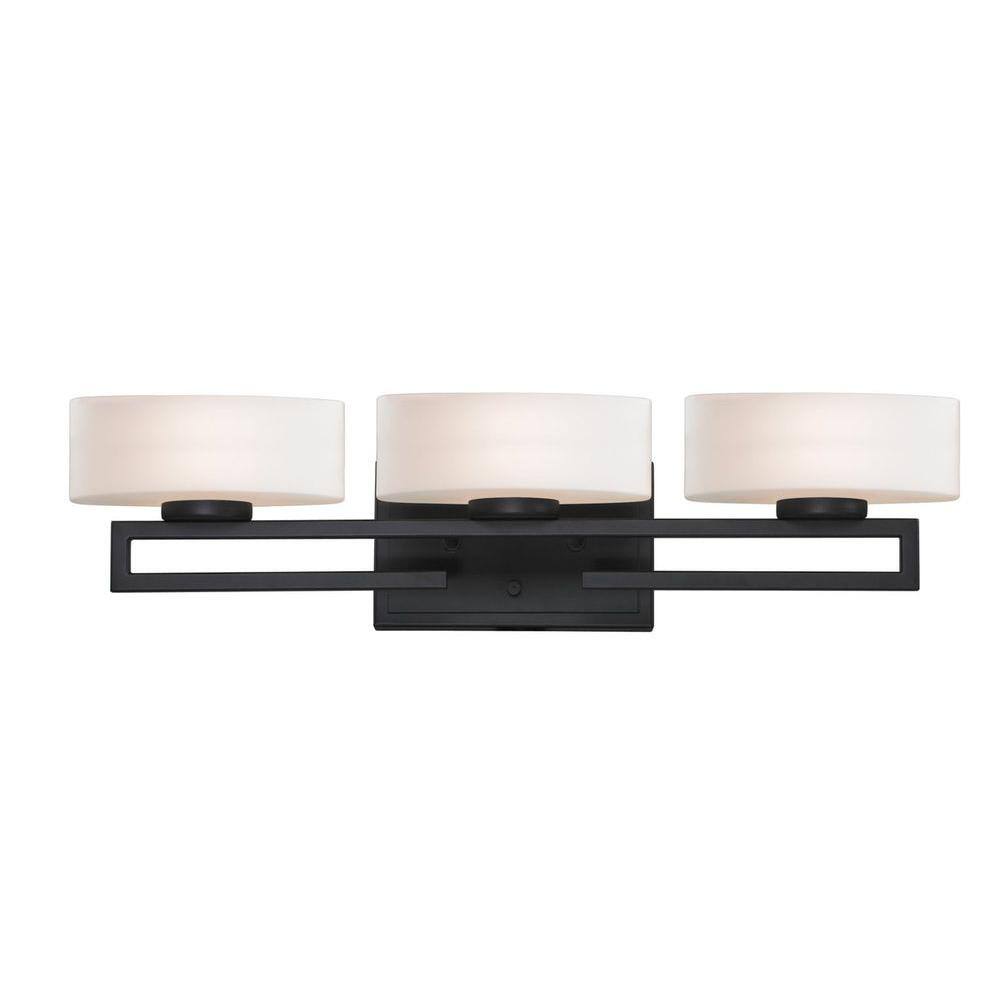 24.37 in. 3-Light Bronze Vanity Light with Matte Opal Glass Shade with Bulb
