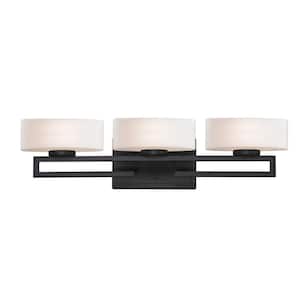 24.37 in. 3-Light Bronze Vanity Light with Matte Opal Glass Shade with Bulbs Included Cetynia