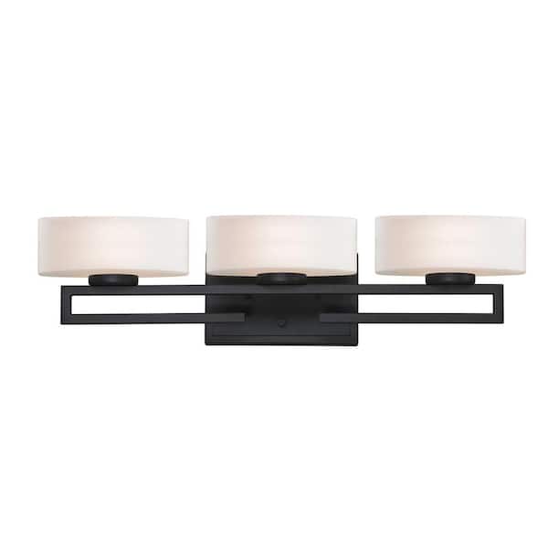 Unbranded 24.37 in. 3-Light Bronze Vanity Light with Matte Opal Glass Shade with Bulbs Included Cetynia